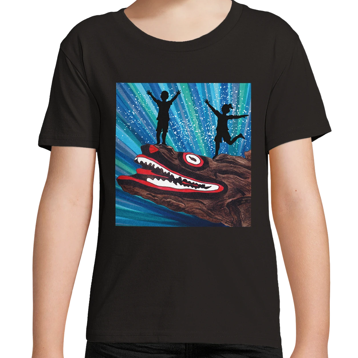 Black Organic Mllport Crocodile Rock Night Kids T-Shirt UK | Hand-drawn in Scotland