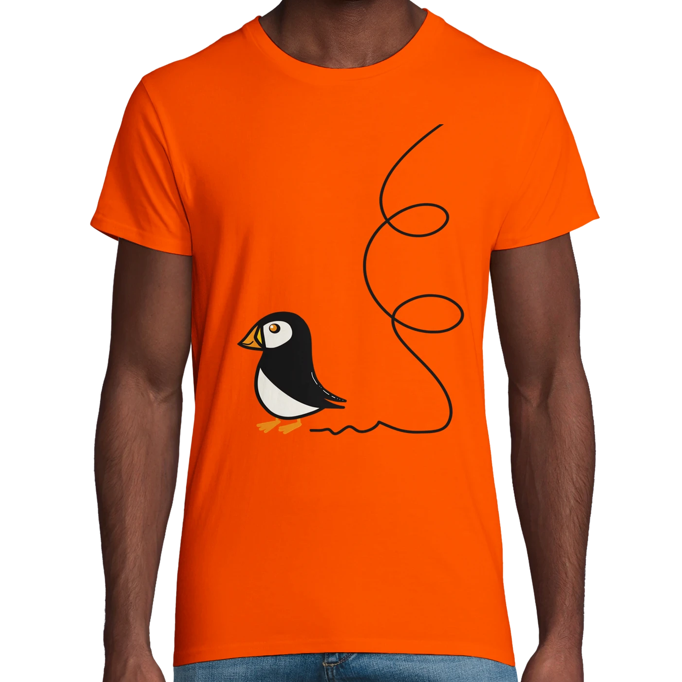 Orange Organic Puffin Adult T-Shirt UK | Hand-Drawn in Scotland