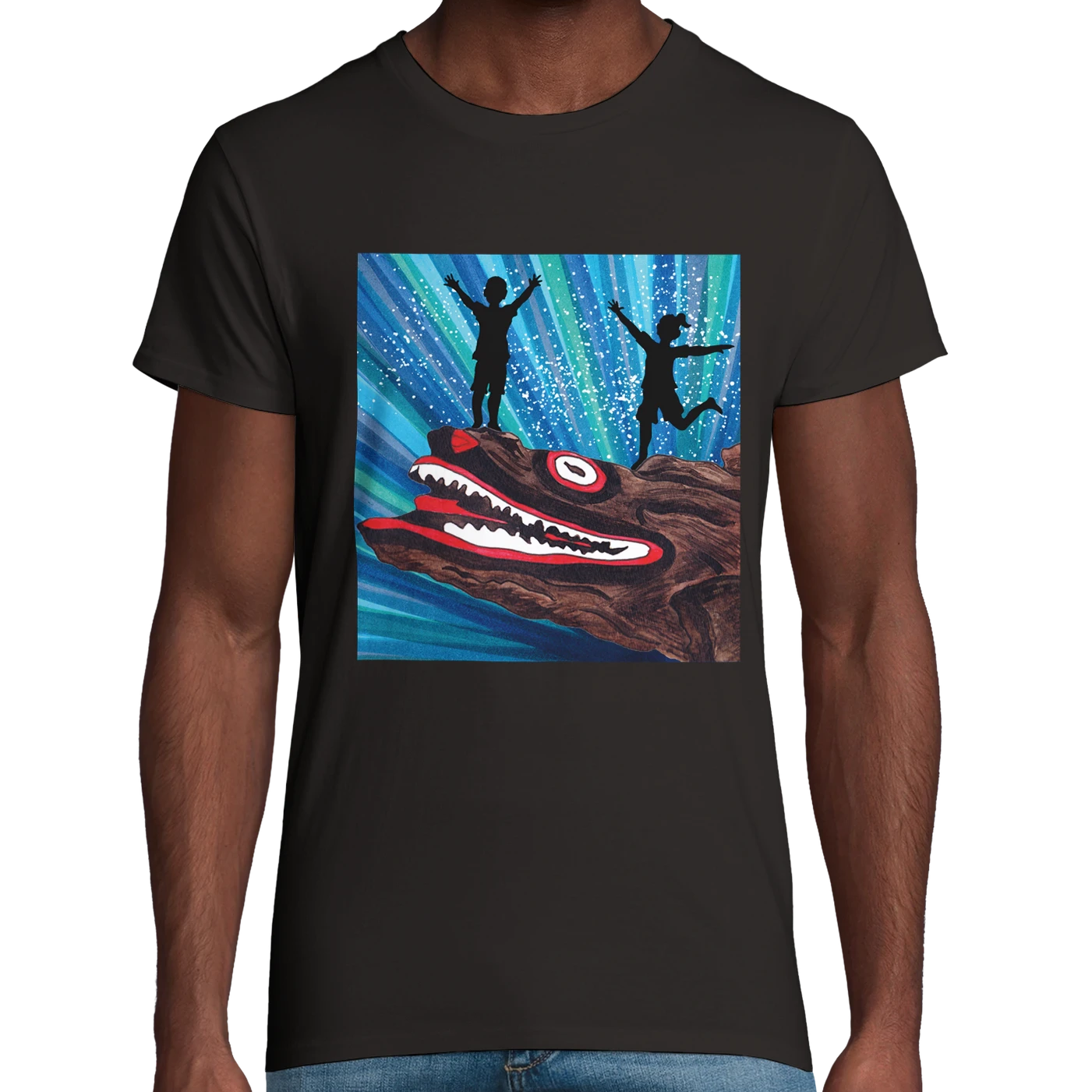 Black Organic Mllport Crocodile Rock Night Adult T-Shirt UK | Hand-drawn in Scotland