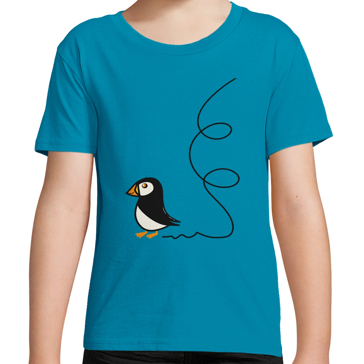 Blue Organic Puffin Kids T-Shirt UK | Hand-drawn in Scotland