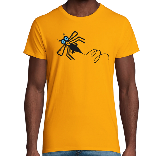 Midgie organic cotton adults T-shirt in yellow, front midgie graphic - Bold Beasties collectionc