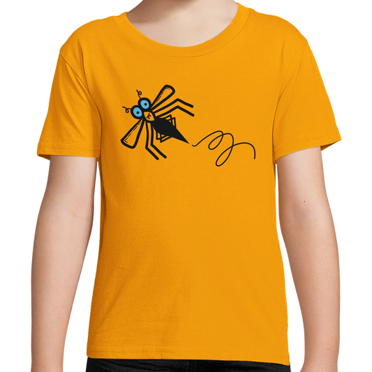 Midgie kids organic cotton T-shirt in sunshine yellow with midgie graphic - Bold Beasties collection