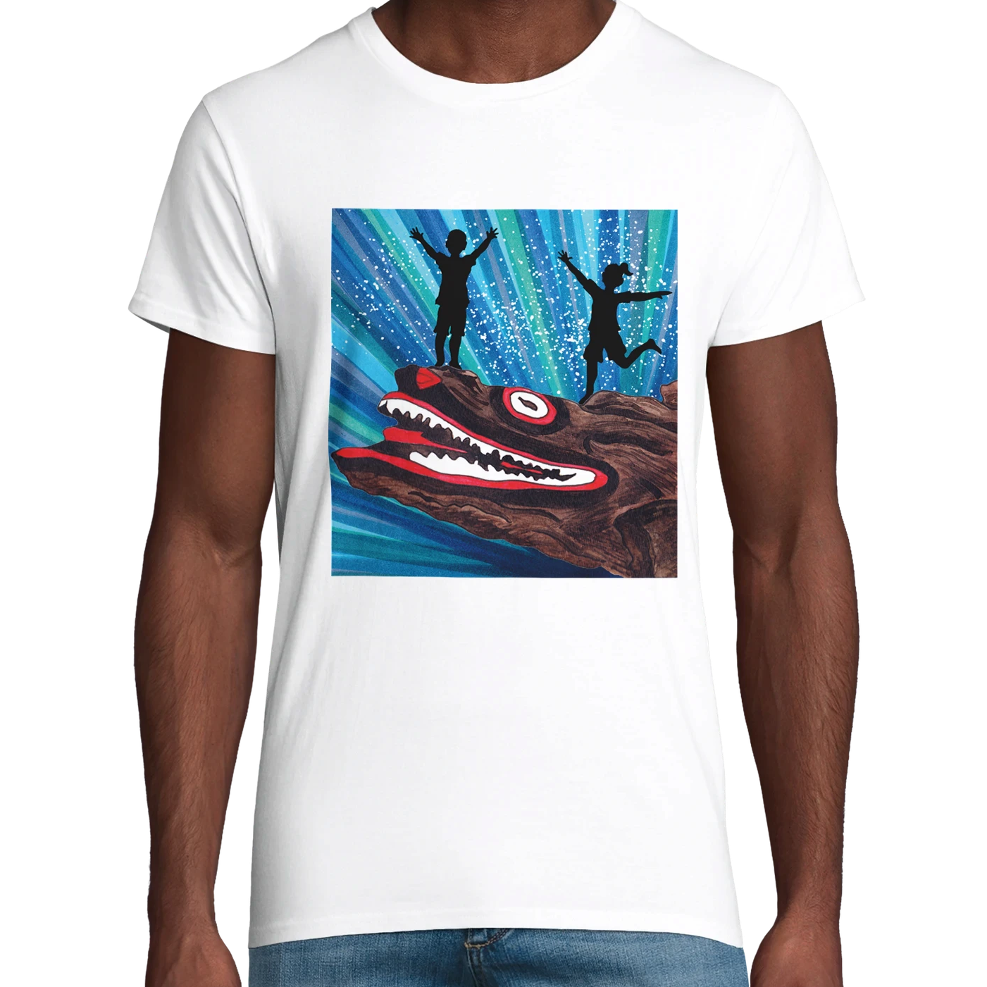 White Organic Mllport Crocodile Rock Night Adult T-Shirt UK | Hand-drawn in Scotland