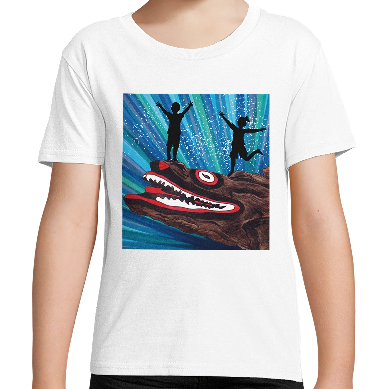 White Organic Mllport Crocodile Rock Night Kids T-Shirt UK | Hand-drawn in Scotland