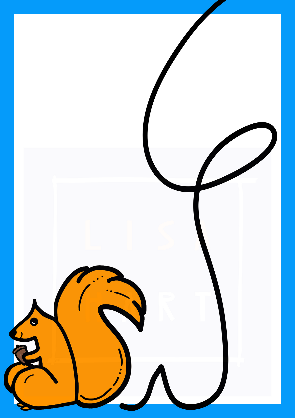 Giclée art print of an orange red squirrel with a large black outline on white.