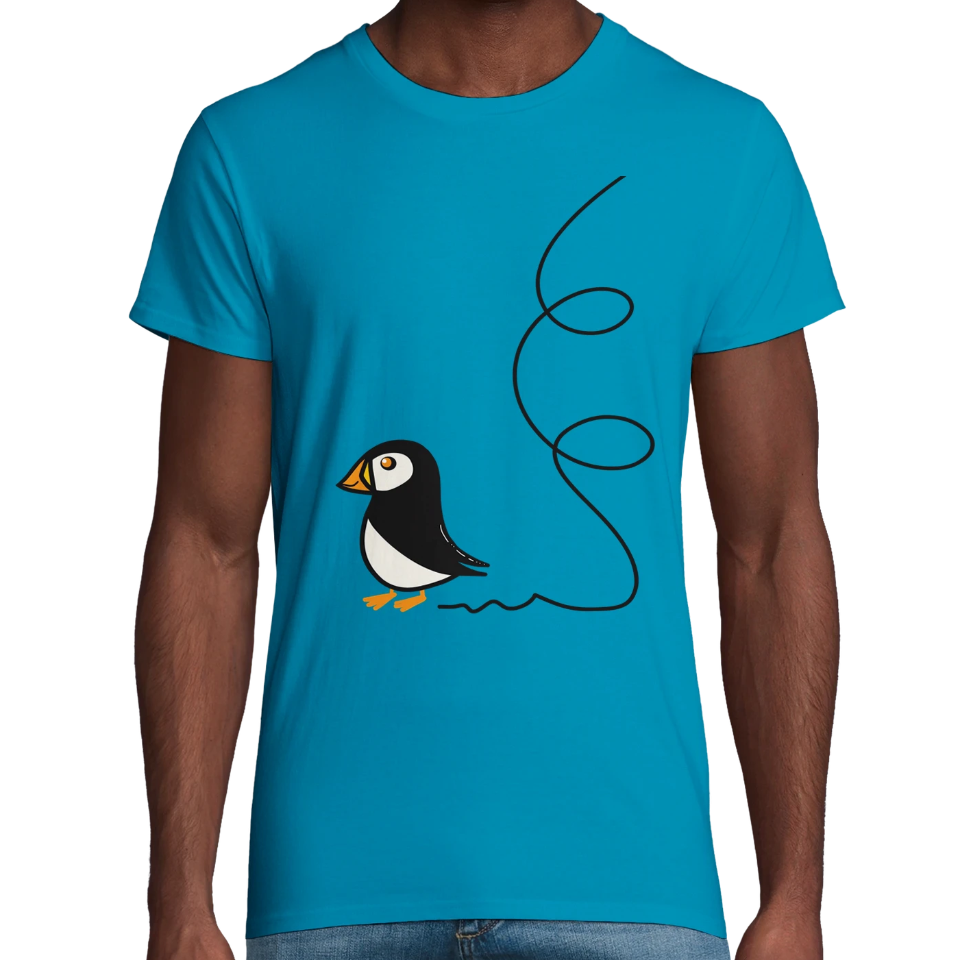 Blue Organic Puffin Adult T-Shirt UK | Hand-Drawn in Scotland