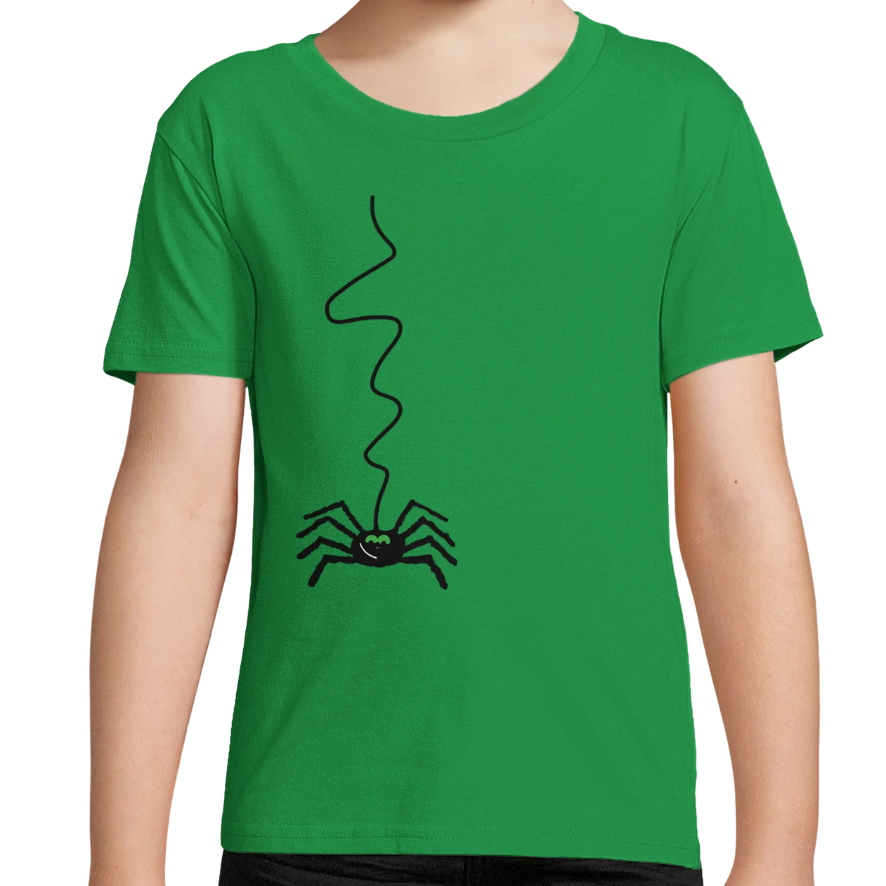 Green Organic Spider Kids T-Shirt UK | Hand-drawn in Scotland