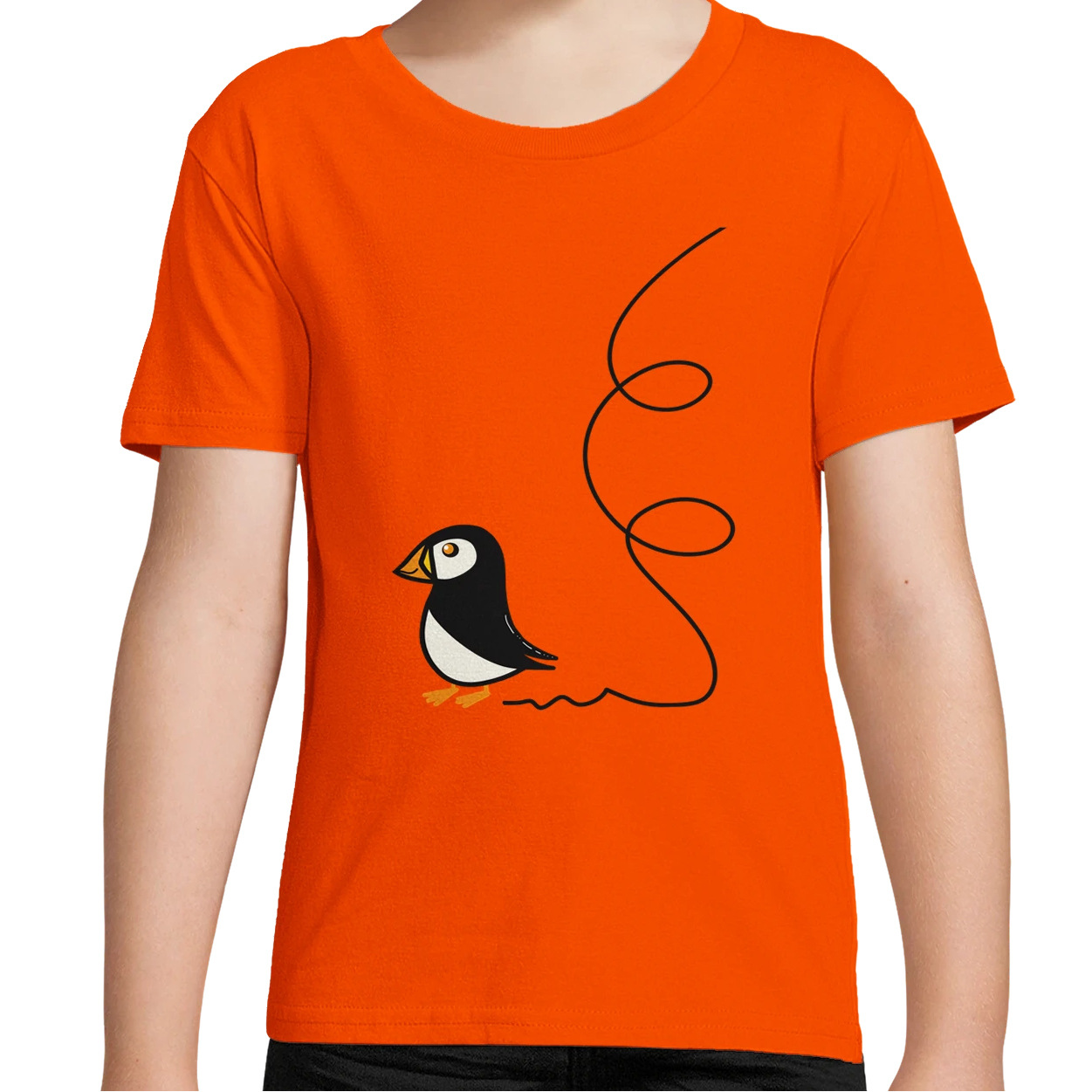Orange Organic Puffin Kids T-Shirt UK | Hand-drawn in Scotland
