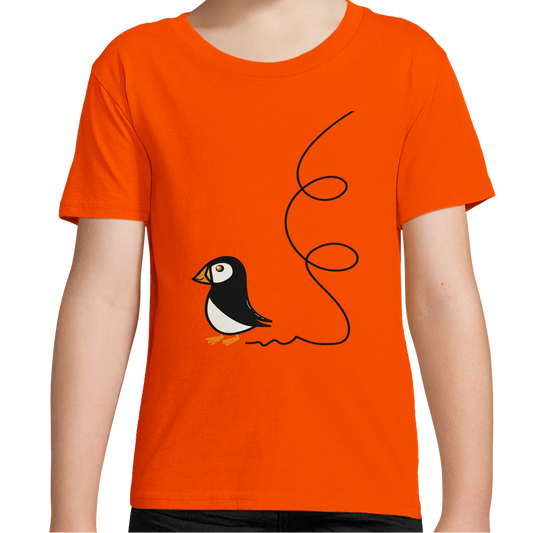 Orange Organic Puffin Kids T-Shirt UK | Hand-drawn in Scotland