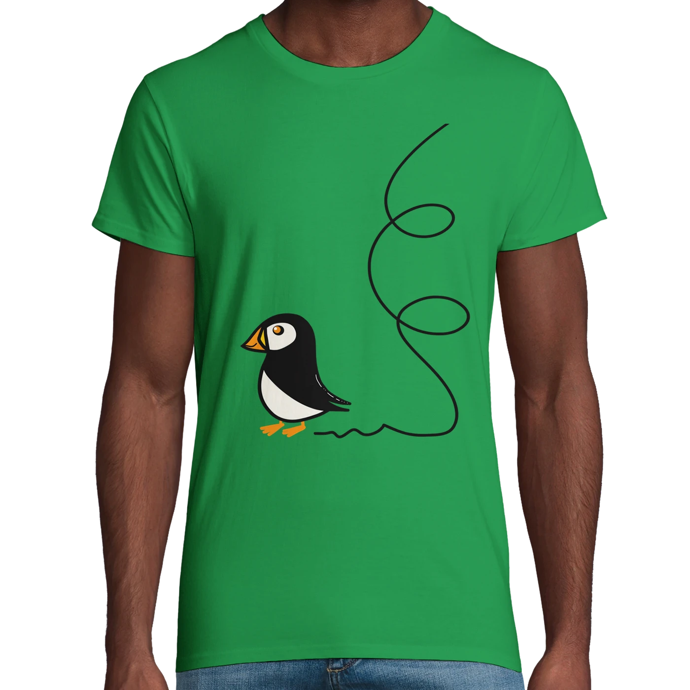 Green Organic Puffin Adult T-Shirt UK | Hand-Drawn in Scotland